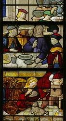 Fenster, das die heilige Maria Magdalena darstellt, wie sie Christi Füße wäscht, 1500-10